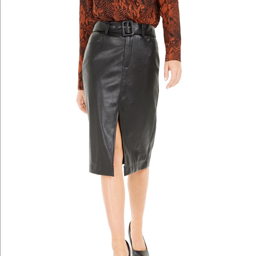 Faux Leather Belted Below Knee